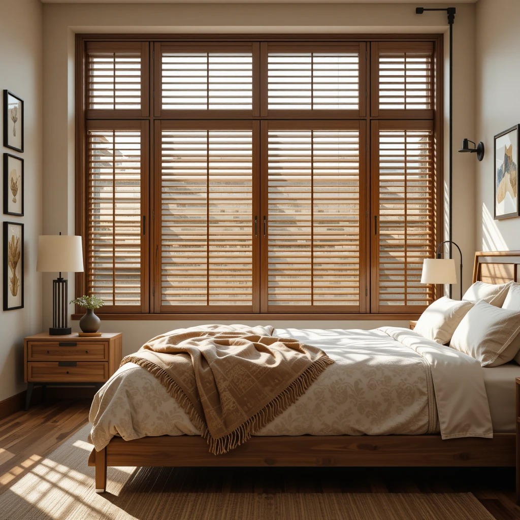wooden blinds in a bedroom